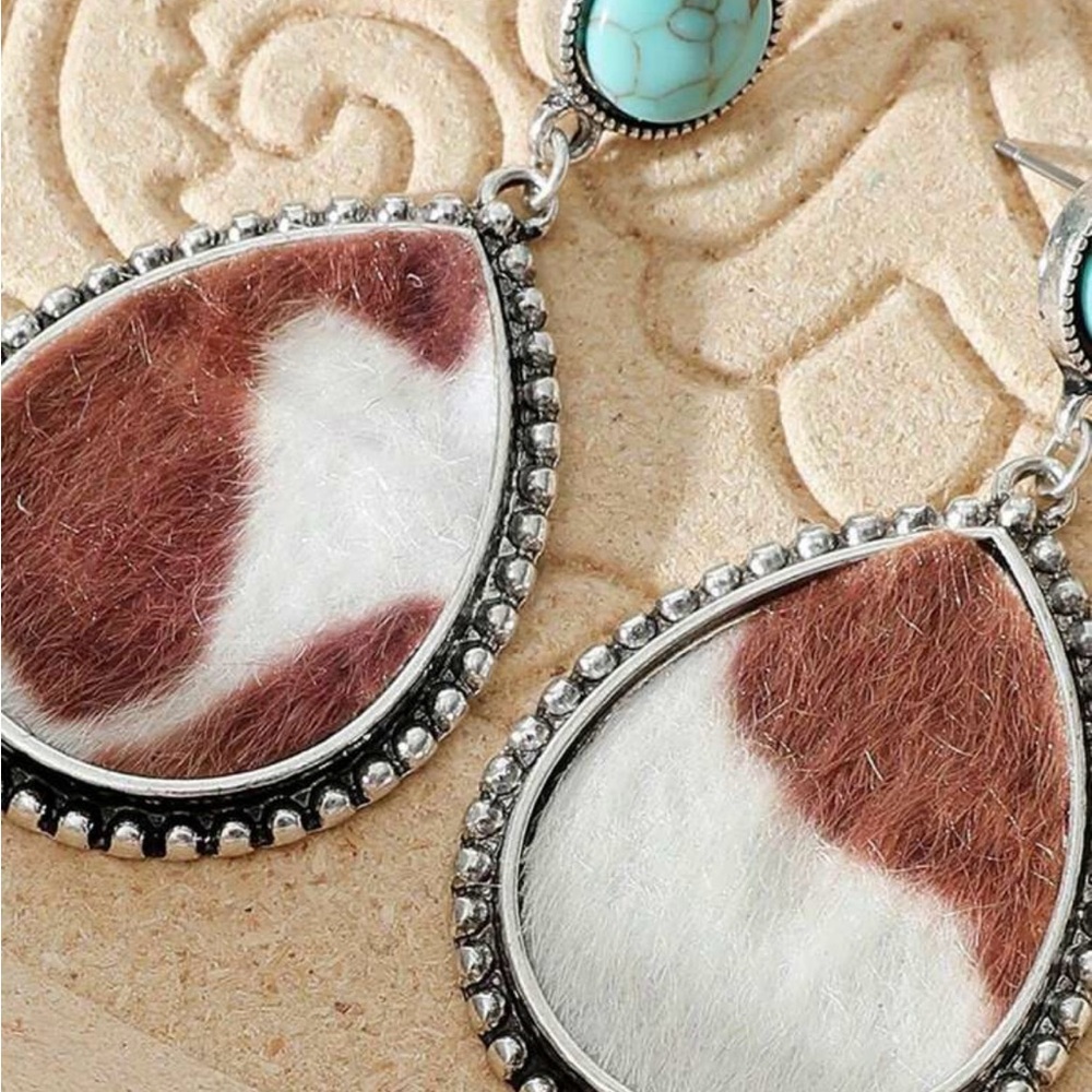 Brown and White Teardrop Earrings